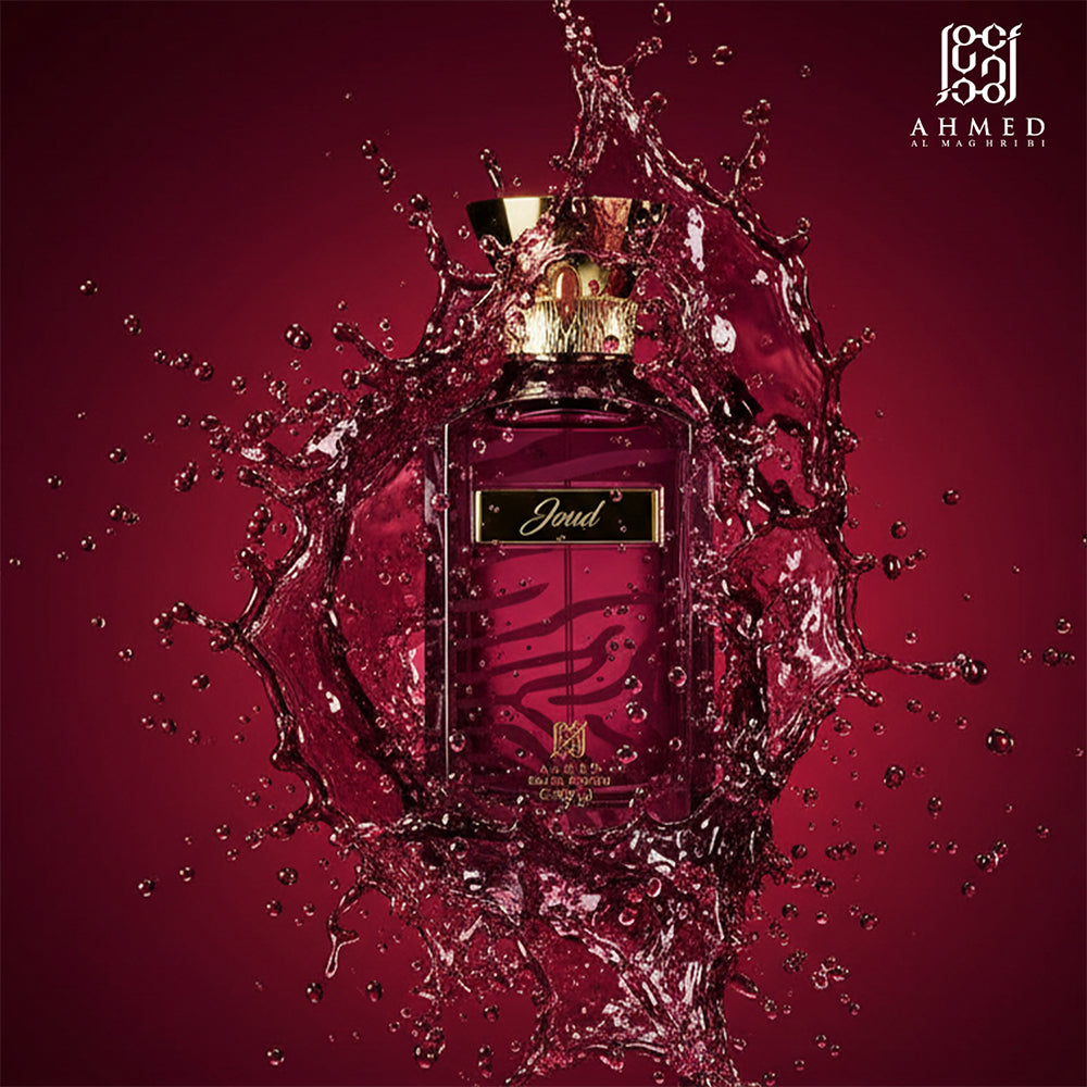 Joud perfume bottle with red splash