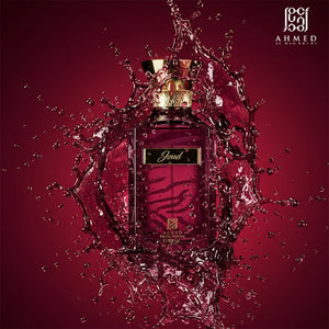 Joud perfume bottle with red splash